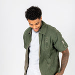Khaki Panelled Detail Denim Shirt - Liquor n Poker