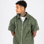 Khaki Panelled Detail Denim Shirt - Liquor n Poker