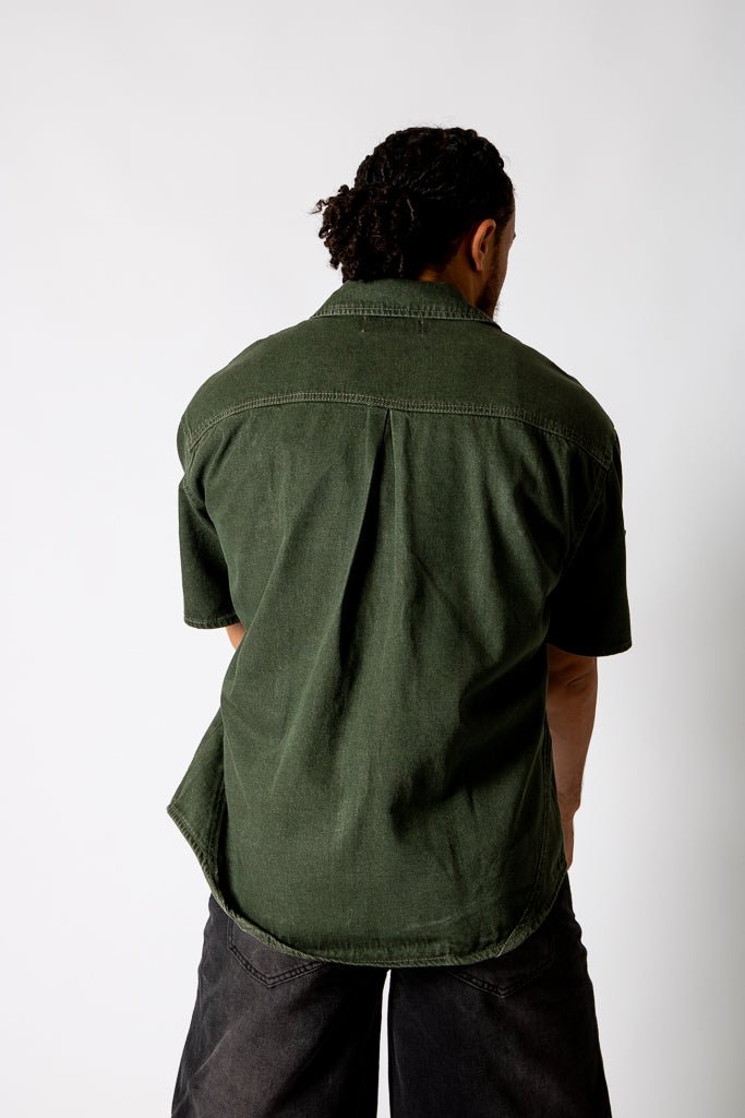 Khaki Panelled Detail Denim Shirt - Liquor n Poker