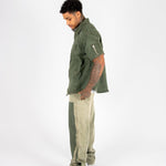 Khaki Panelled Detail Denim Shirt - Liquor n Poker