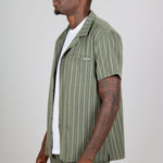Khaki Pinstripe Revere Collar Short Sleeve Shirt - Liquor n Poker