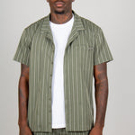 Khaki Pinstripe Revere Collar Short Sleeve Shirt - Liquor n Poker