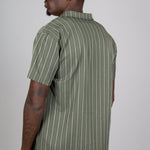 Khaki Pinstripe Revere Collar Short Sleeve Shirt - Liquor n Poker
