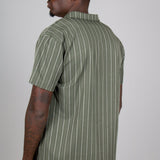 Khaki Pinstripe Revere Collar Short Sleeve Shirt - Liquor n Poker
