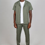 Khaki Pinstripe Revere Collar Short Sleeve Shirt - Liquor n Poker