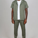 Khaki Pinstripe Straight Leg Trousers - Liquor n Poker
