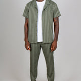 Khaki Pinstripe Straight Leg Trousers - Liquor n Poker