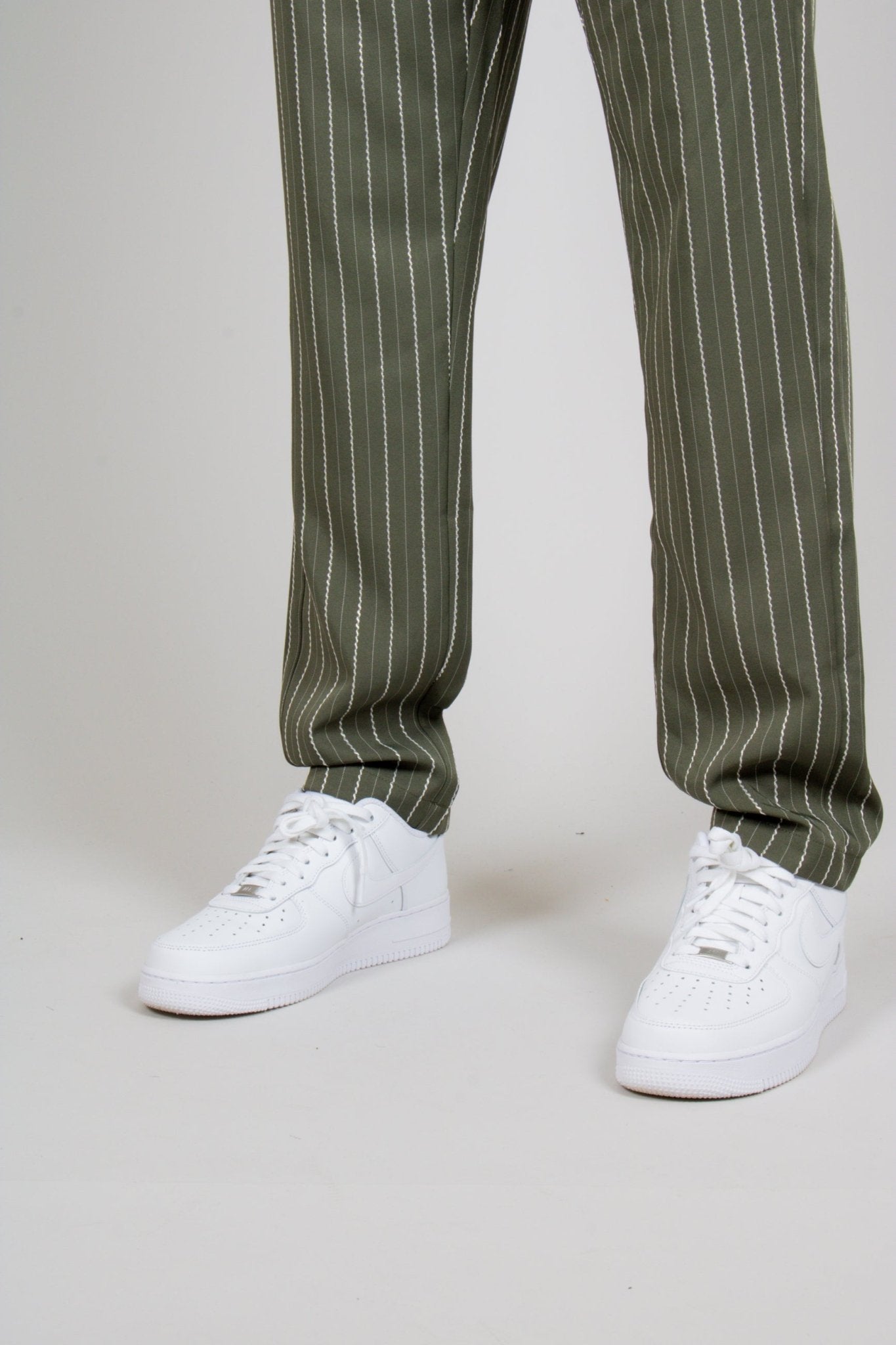 Khaki Pinstripe Straight Leg Trousers - Liquor n Poker
