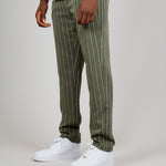 Khaki Pinstripe Straight Leg Trousers - Liquor n Poker