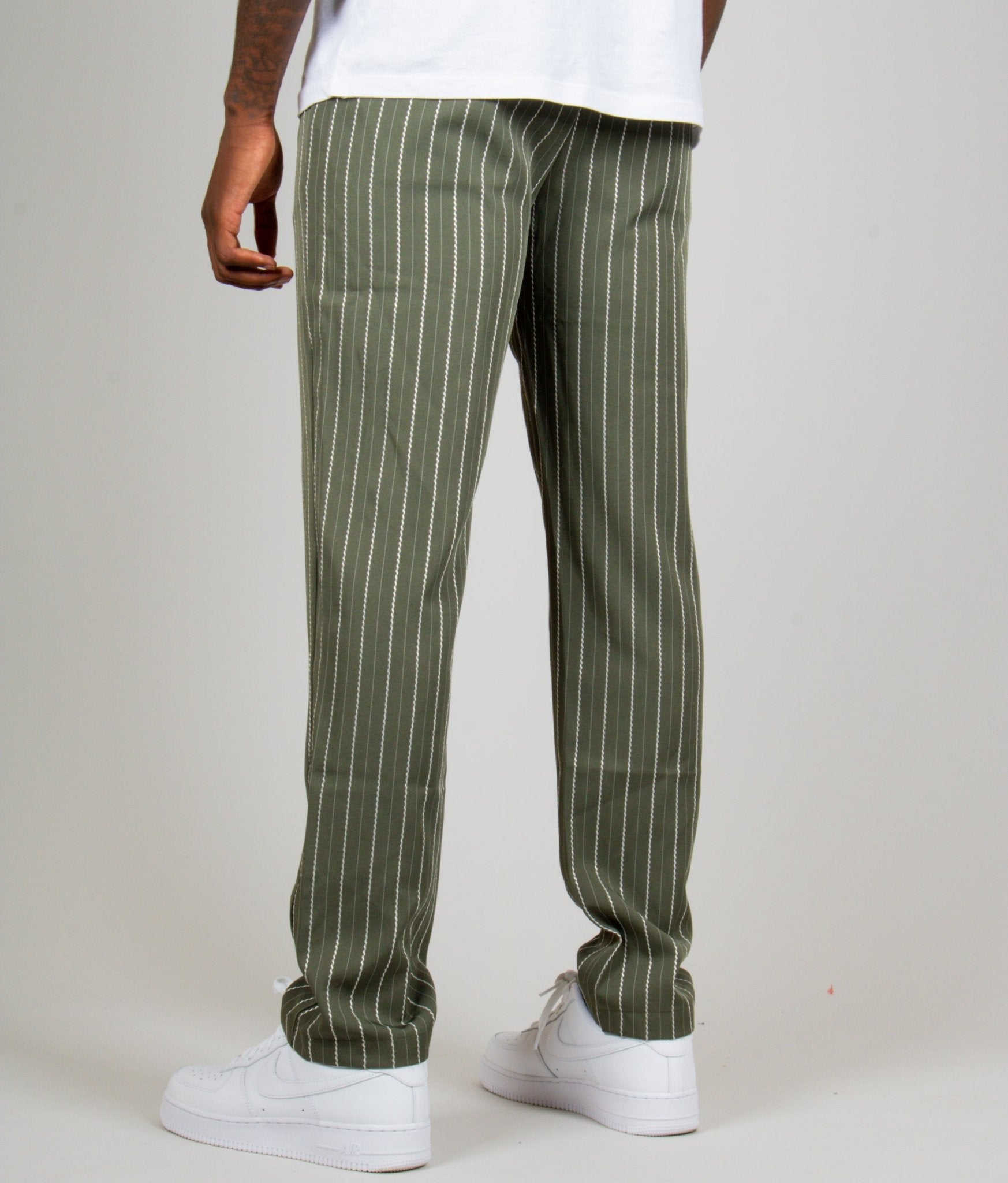 Khaki Pinstripe Straight Leg Trousers - Liquor n Poker