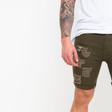 Khaki Ripped Skinny Stretch Denim Shorts - Liquor n Poker