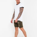 Khaki Ripped Skinny Stretch Denim Shorts - Liquor n Poker