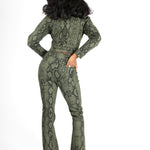 Khaki Snake Print Cropped Denim Jacket - Liquor n Poker
