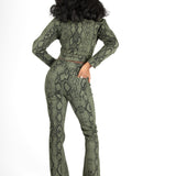 Khaki Snake Print Cropped Denim Jacket - Liquor n Poker