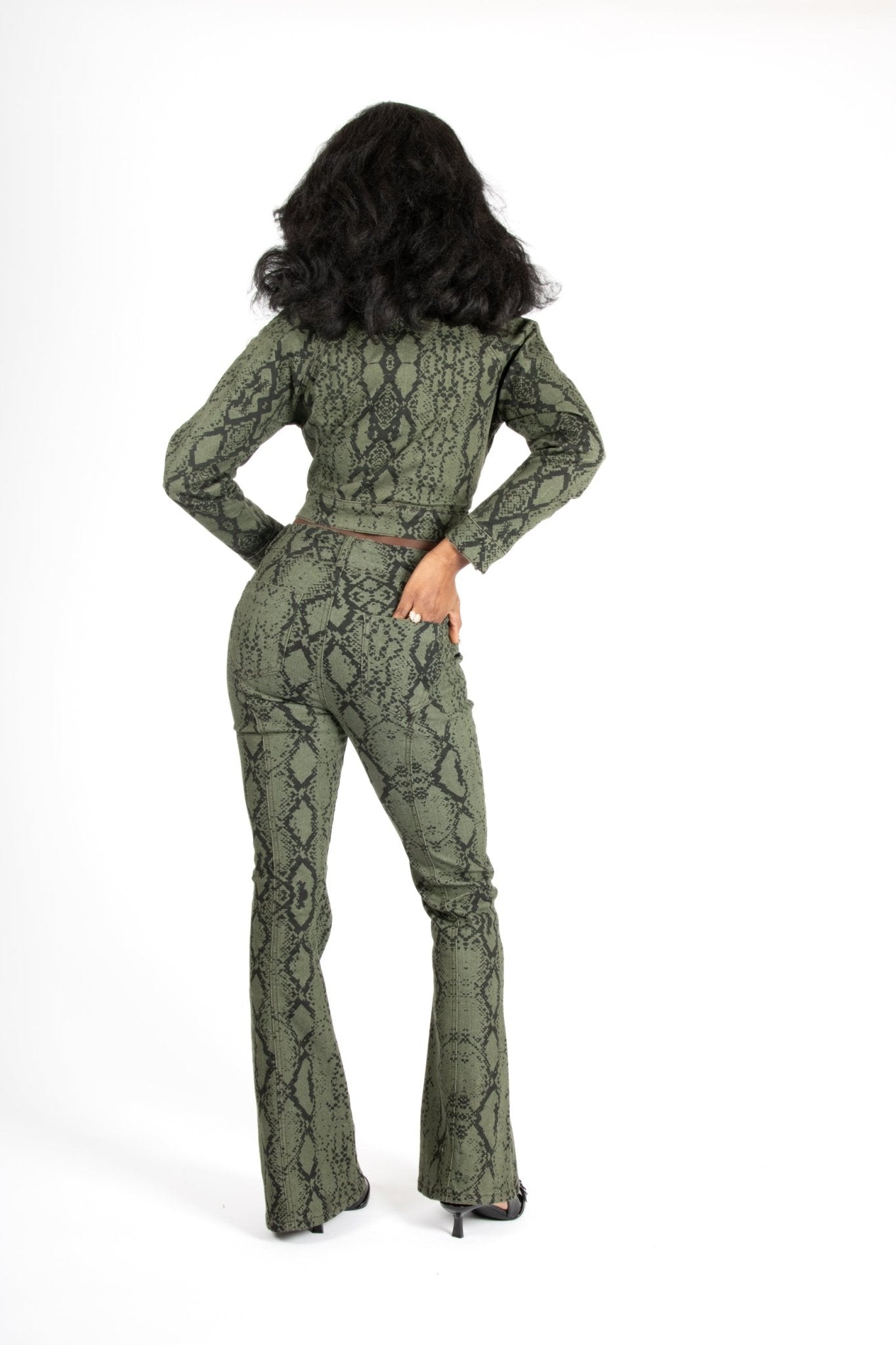 Khaki Snake Print Cropped Denim Jacket - Liquor n Poker