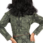 Khaki Snake Print Cropped Denim Jacket - Liquor n Poker