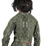 Khaki Snake Print Cropped Denim Jacket - Liquor n Poker