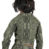 Khaki Snake Print Cropped Denim Jacket - Liquor n Poker