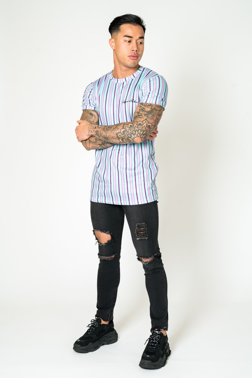 Lilac & Lime Candy Stripe Muscle Fit T-Shirt - Liquor n Poker