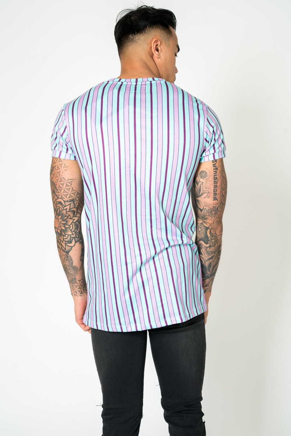 Lilac & Lime Candy Stripe Muscle Fit T-Shirt - Liquor n Poker