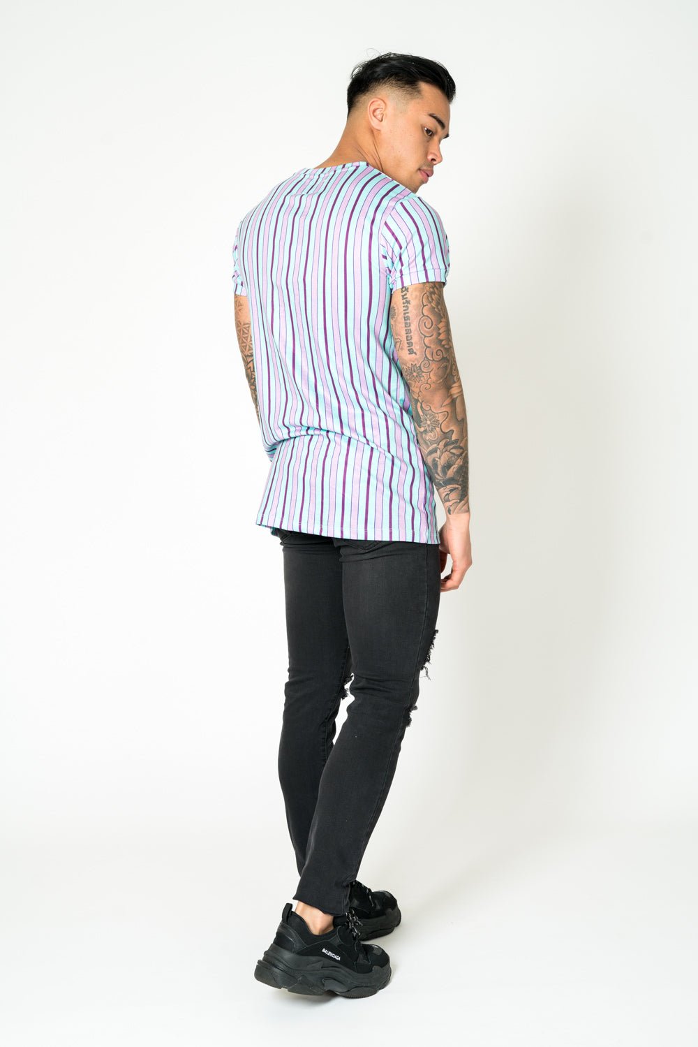 Lilac & Lime Candy Stripe Muscle Fit T-Shirt - Liquor n Poker