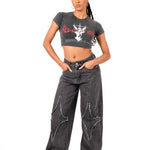 Liquor N Poker Acid - Wash Grey Redemption Motif Cropped T-Shirt - Liquor n Poker