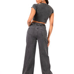 Liquor N Poker Acid - Wash Grey Redemption Motif Cropped T-Shirt - Liquor n Poker