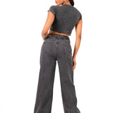 Liquor N Poker Acid - Wash Grey Redemption Motif Cropped T-Shirt - Liquor n Poker