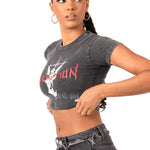 Liquor N Poker Acid - Wash Grey Redemption Motif Cropped T-Shirt - Liquor n Poker