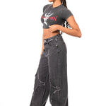 Liquor N Poker Acid - Wash Grey Redemption Motif Cropped T-Shirt - Liquor n Poker