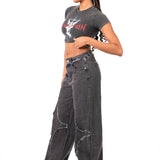 Liquor N Poker Acid - Wash Grey Redemption Motif Cropped T-Shirt - Liquor n Poker