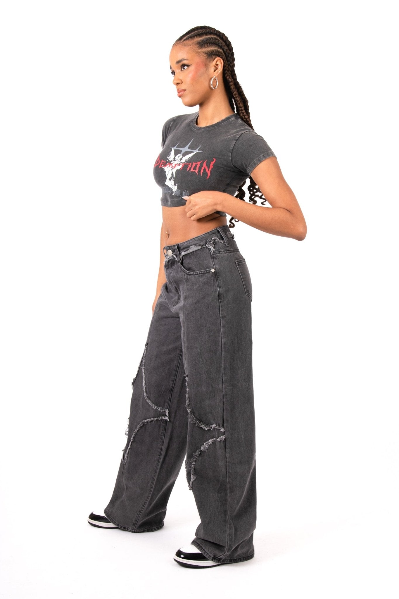 Liquor N Poker Acid - Wash Grey Redemption Motif Cropped T-Shirt - Liquor n Poker