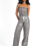 Liquor N Poker Bandeau Panel Detail Jumpsuit Metallic Silver - Liquor n Poker