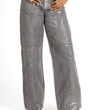 Liquor N Poker Bandeau Panel Detail Jumpsuit Metallic Silver - Liquor n Poker