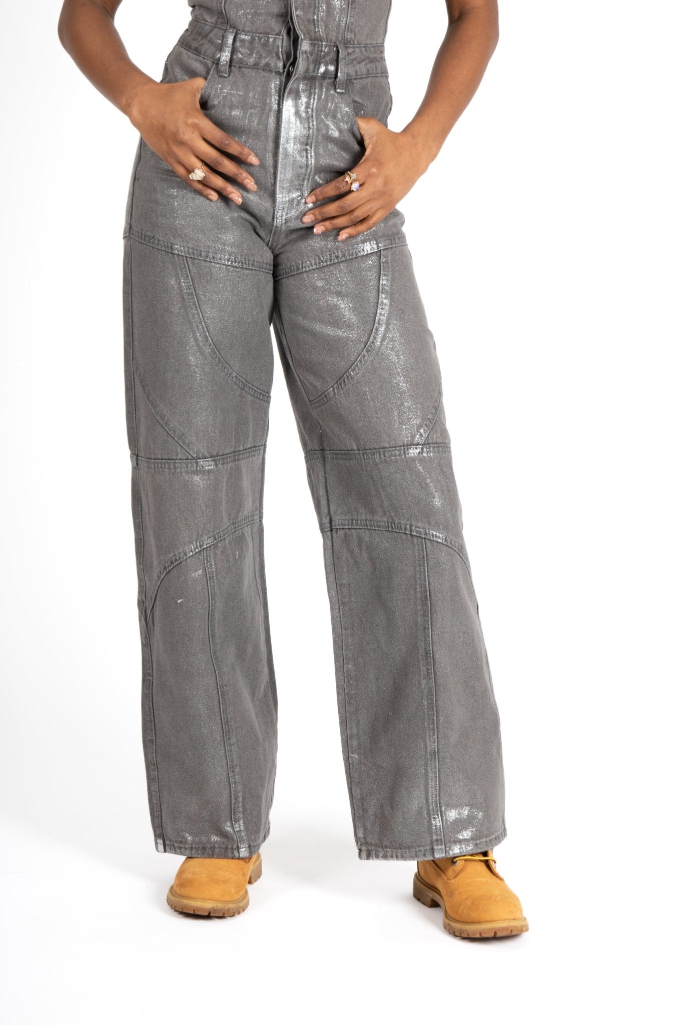 Liquor N Poker Bandeau Panel Detail Jumpsuit Metallic Silver - Liquor n Poker