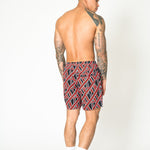 Liquor N Poker Black Relaxed Red & Black Geometric Shorts - Liquor n Poker