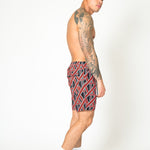Liquor N Poker Black Relaxed Red & Black Geometric Shorts - Liquor n Poker