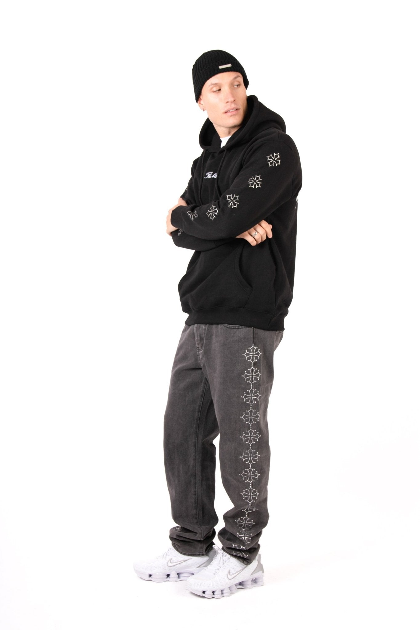 Liquor N Poker Black Rhinestone Embellished 'Blessed' Motif Hoodie - Liquor n Poker
