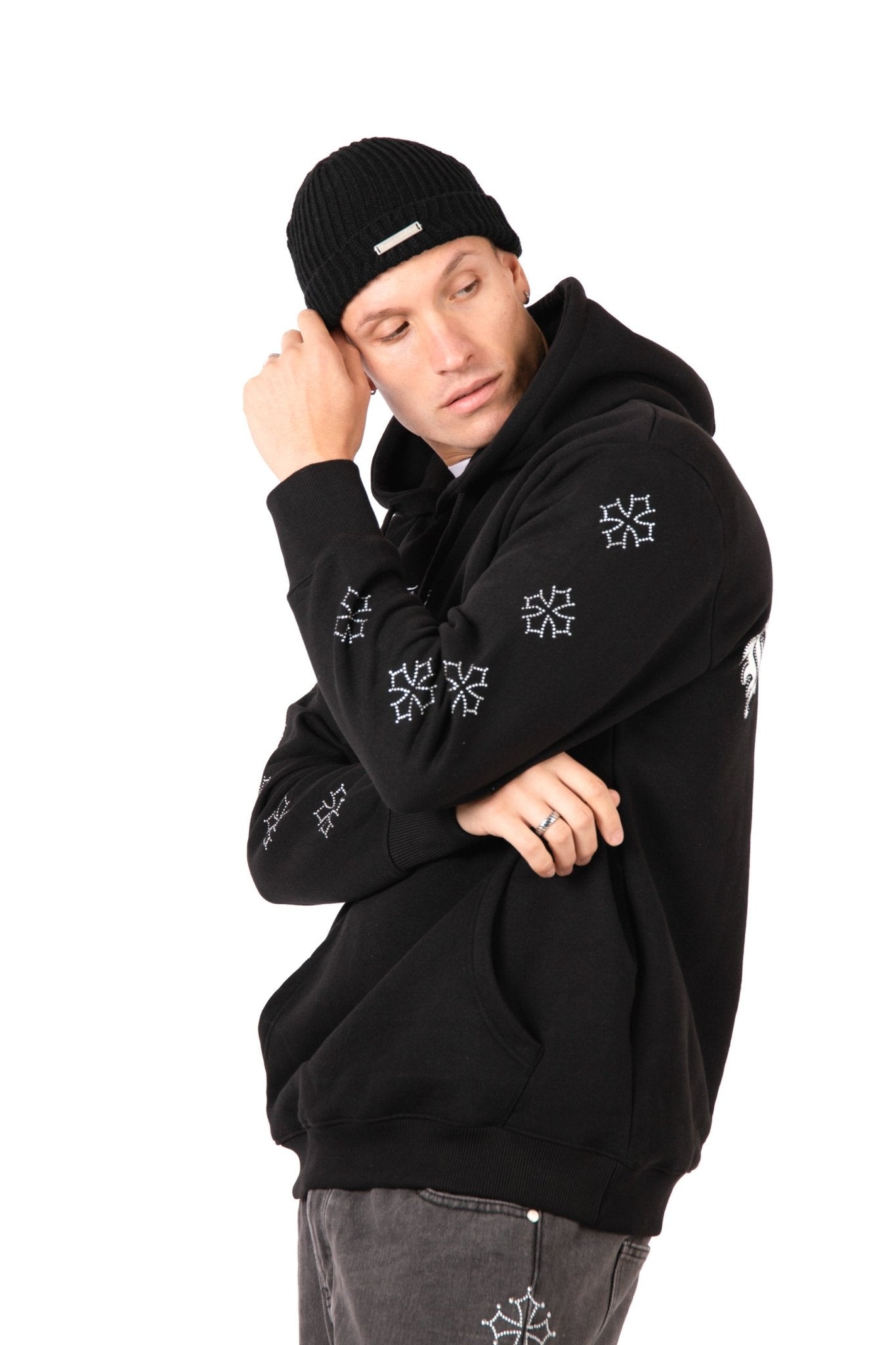Liquor N Poker Black Rhinestone Embellished 'Blessed' Motif Hoodie - Liquor n Poker