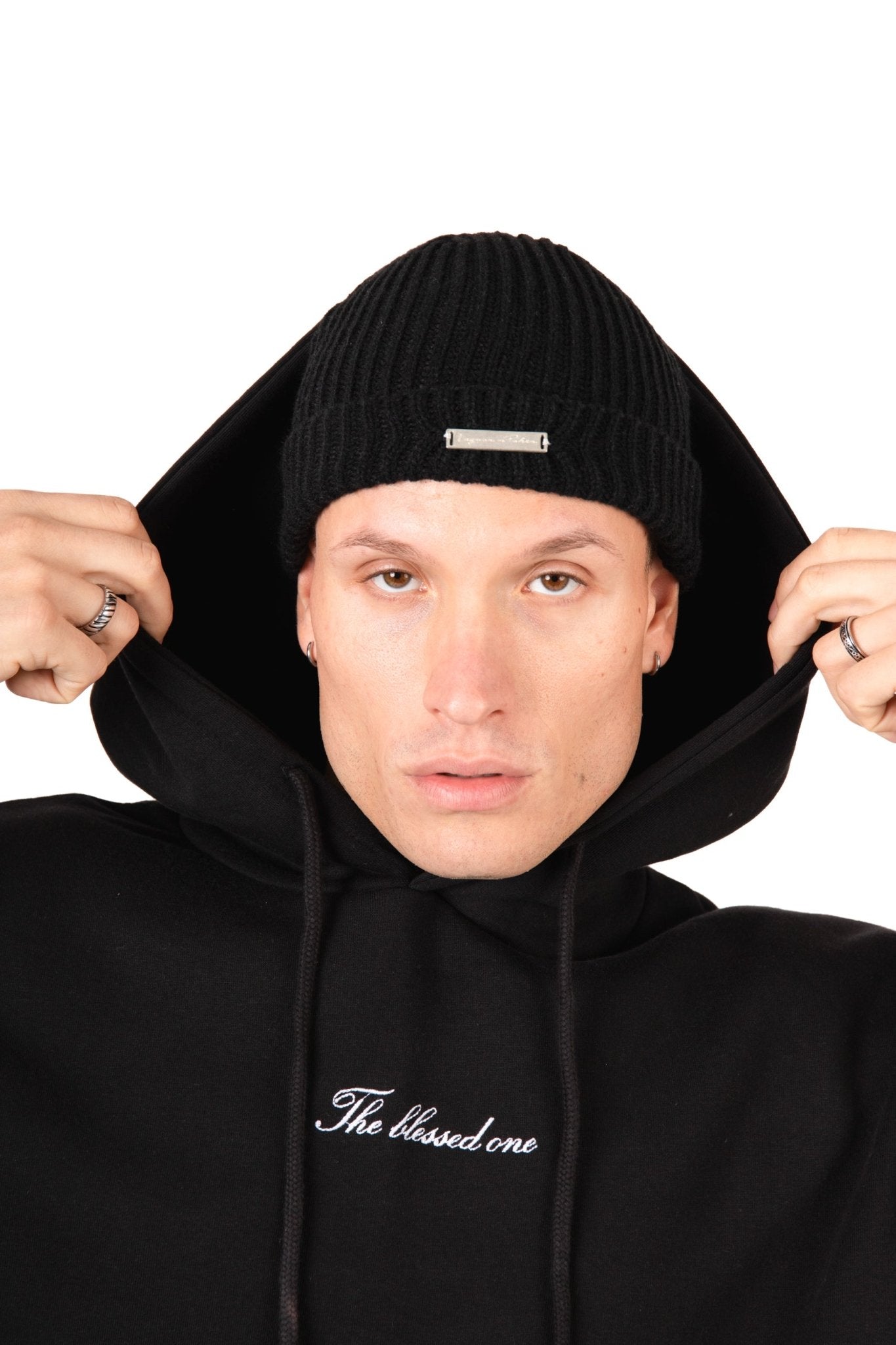 Liquor N Poker Black Rhinestone Embellished 'Blessed' Motif Hoodie - Liquor n Poker