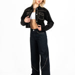 Liquor N Poker Black Suede Stud Detail Crop Jacket – Lightweight Layering - Liquor n Poker