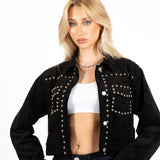Liquor N Poker Black Suede Stud Detail Crop Jacket – Lightweight Layering - Liquor n Poker