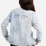 Liquor N Poker Boyfriend Fit Denim Jacket With Graffiti Illustration - Liquor n Poker
