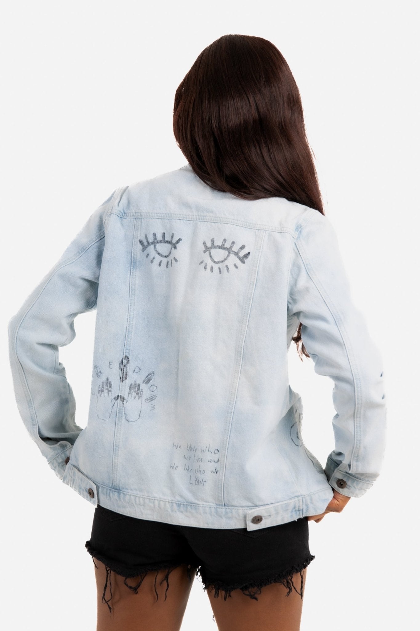 Liquor N Poker Boyfriend Fit Denim Jacket With Graffiti Illustration - Liquor n Poker