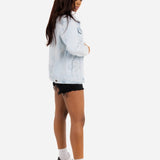 Liquor N Poker Boyfriend Fit Denim Jacket With Graffiti Illustration - Liquor n Poker