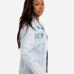 Liquor N Poker Boyfriend Fit Denim Jacket With Graffiti Illustration - Liquor n Poker