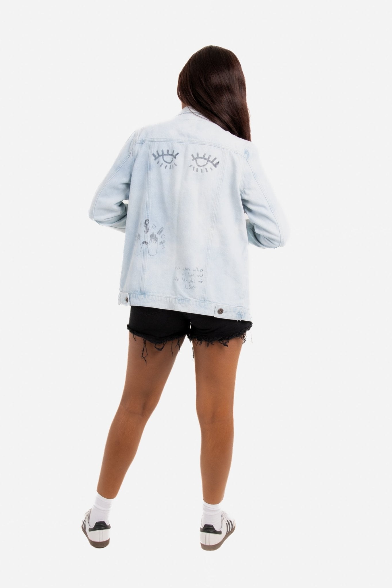 Liquor N Poker Boyfriend Fit Denim Jacket With Graffiti Illustration - Liquor n Poker