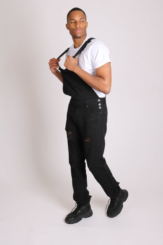 Liquor N Poker Louisiana Black Distressed Denim Dungarees - Liquor n Poker