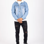 Liquor N Poker Norton Borg Collar Denim Jacket In Stonewash - Liquor n Poker