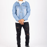 Liquor N Poker Norton Borg Collar Denim Jacket In Stonewash - Liquor n Poker